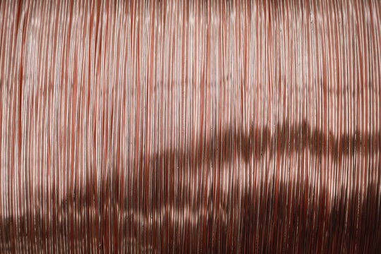 Close up of Copper wire rod Rolled pure copper wire Prepare to be made into electrical wire high quality
