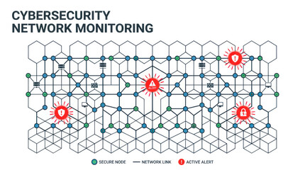 Cybersecurity Network Monitoring: Active Alert on Secure Node © daun