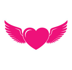 Fototapeta premium Pink heart icon with stylized wings valentines day valentines isolated decoration minimalist emoticon creative love symbol affection romantic