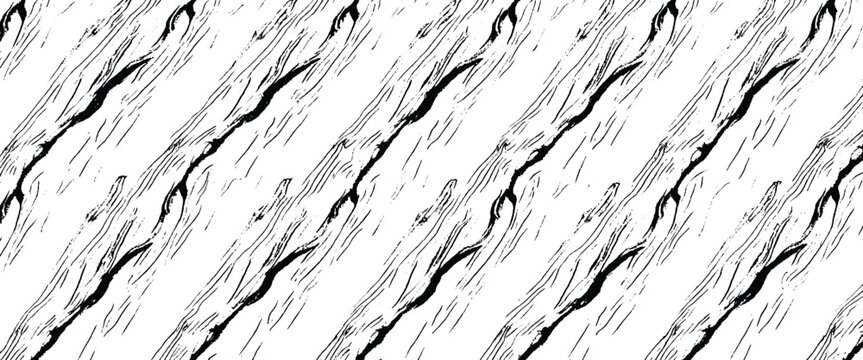 Black and white abstract pattern of diagonal organic lines and textured strokes resembling wood grain or flowing water