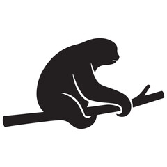 Obraz premium Funny Sloth Silhouette Line Art Bold Outline Hanging Jungle Animal Vector Illustration