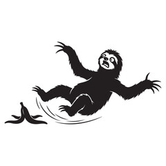 Fototapeta premium Funny Sloth Silhouette Line Art Bold Outline Hanging Jungle Animal Vector Illustration