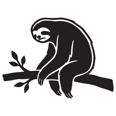 Fototapeta premium Funny Sloth Silhouette Line Art Bold Outline Hanging Jungle Animal Vector Illustration