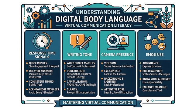 Digital body language and virtual communication literacy infographic