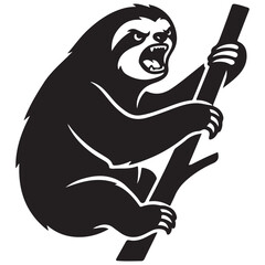 Fototapeta premium Funny Sloth Silhouette Line Art Bold Outline Hanging Jungle Animal Vector Illustration