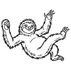 Fototapeta premium Funny Sloth Silhouette Line Art Bold Outline Hanging Jungle Animal Vector Illustration