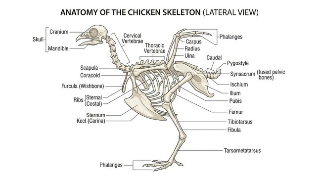 Chicken Skeleton Anatomy Diagram with Detailed Labels