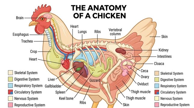 Internal Anatomy of a Chicken Educational Diagram