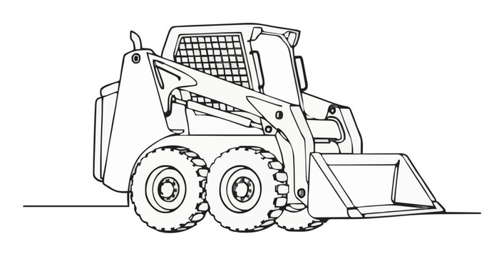 Skid steer loader construction machine line art. Generative AI