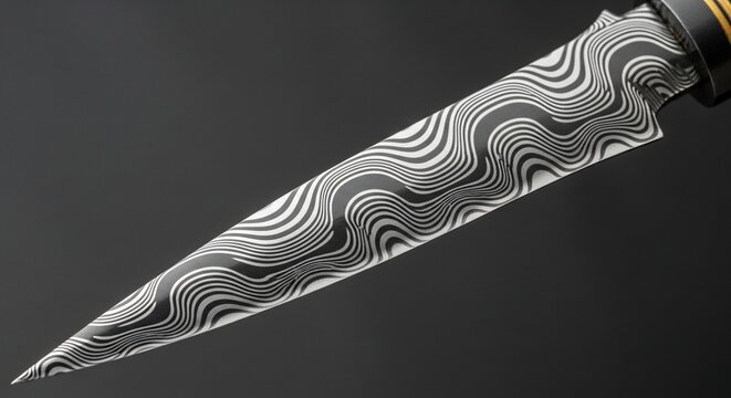 Damascus steel knife close up