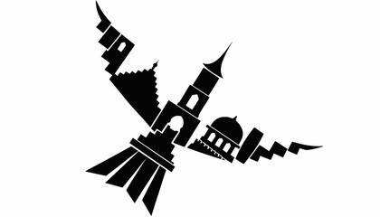 Black silhouette of a bird with a city skyline © Afzal