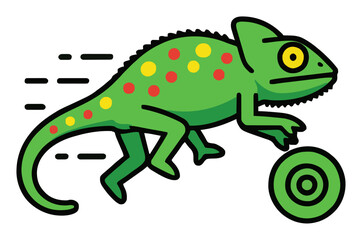 Fototapeta premium Running chameleon lizard vector illustration. Generative AI