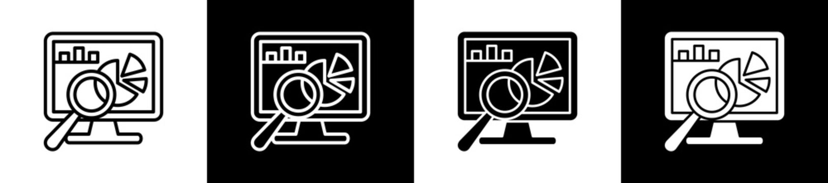 Audit Icon In Outline And Glyph Styles With Black And White Variations