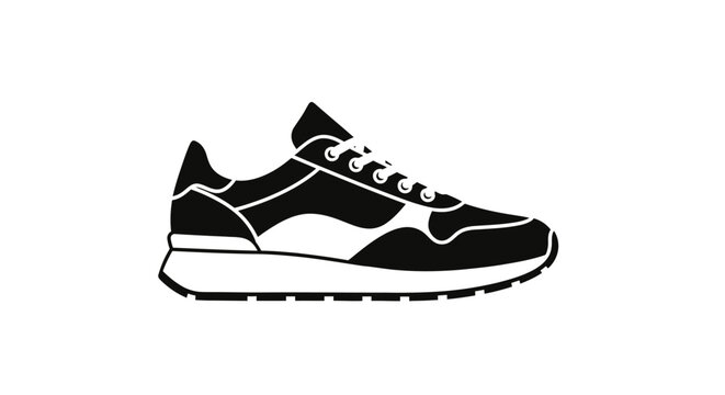 Black and white athletic running shoe.