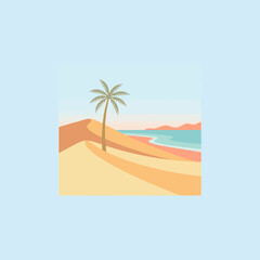 Obraz premium A lonely palm tree stands on a sunny desert beach