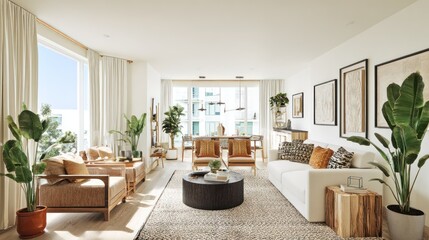 Fototapeta premium Modern living room interior design with furniture and decorative plants