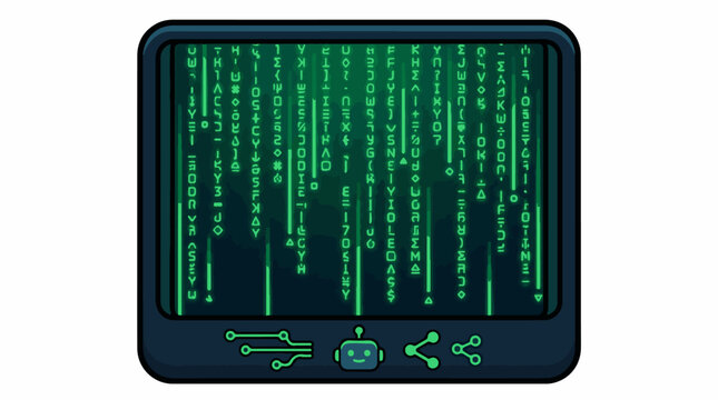 Green computer code on screen.