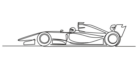 Naklejka premium Continuous single line drawing of a fast formula one race car