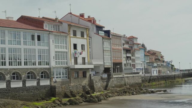 Traditional Waterfront Architecture in Luanco Asturias Spain Coastal Landscape