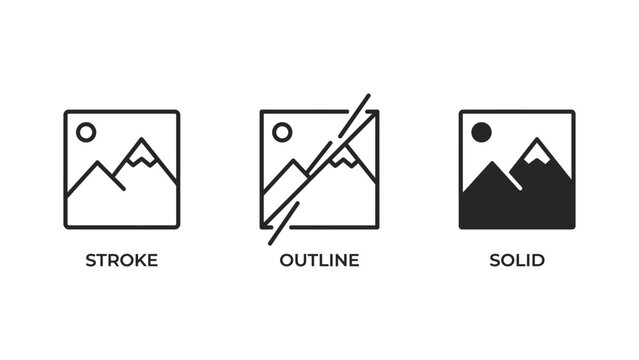Vector illustration of stroke, outline, and solid image styles