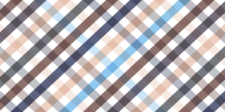 Blue beige diagonal check seamless fabric texture. Vector illustration.