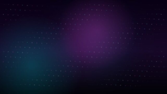 A futuristic digital background featuring a grid of glowing square particles and subtle light flares in deep purple and teal tones, perfect for technology and sci fi concepts