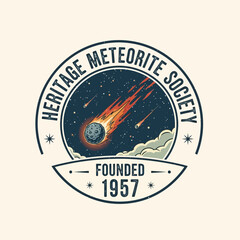 Circular emblem for Heritage Meteorite Society depicting falling meteor in space. © ELG