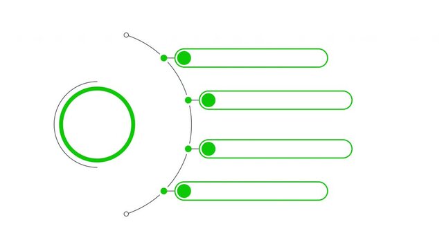 Minimalist Infographic Animation of Green Circular Center Element with Four Appearing Text Banners