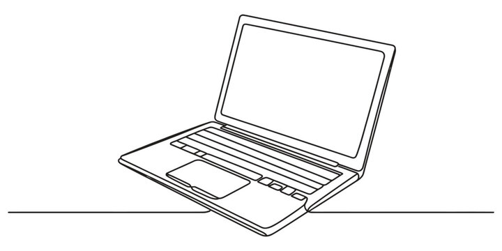 Continuous single line drawing of a laptop computer