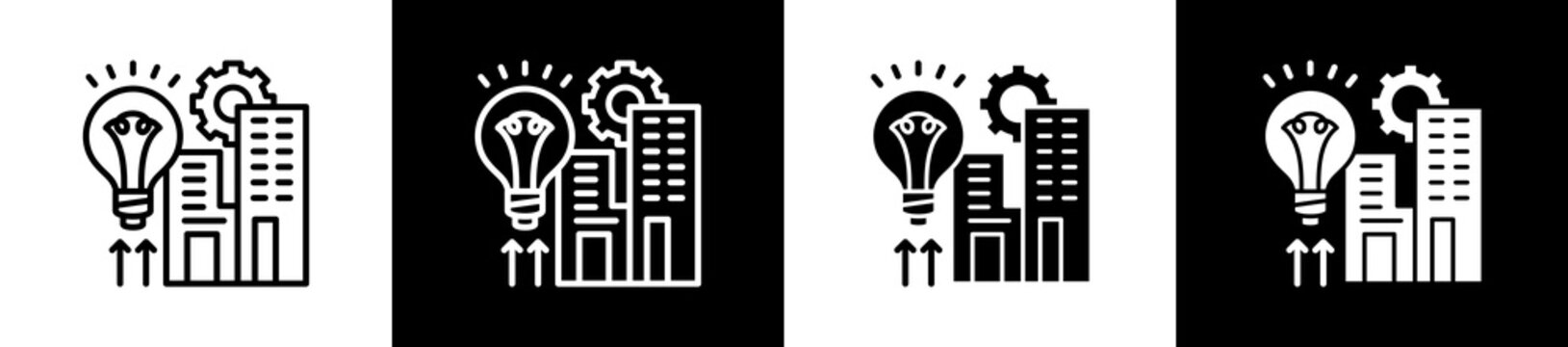 Startup Icon In Outline And Glyph Styles With Black And White Variations