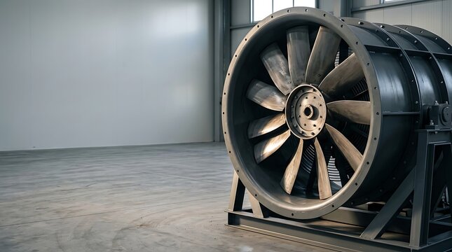 Large industrial axial fan in a modern warehouse facility