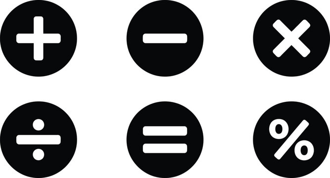 Mathematical symbols, basic arithmetic icons, plus, minus, equals, vector