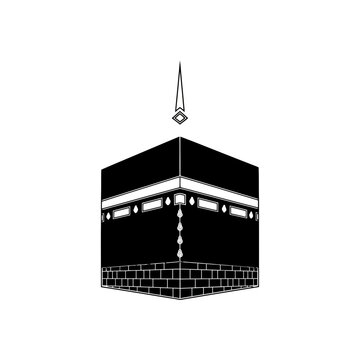 Icon kaaba icon vector illustration, black and white minimal design of the sacred building in mecca, symbol of hajj and umrah pilgrimage