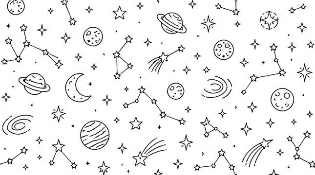 Whimsical Space Elements and Constellations Illustration.