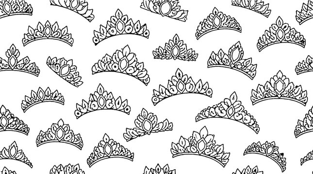 Elegant tiara collection in black and white illustration.
