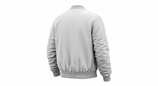 White bomber jacket mockup, back view, isolated on white background