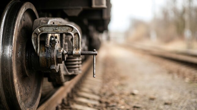 Industrial train wheel assembly with metal clamp repair on tracks