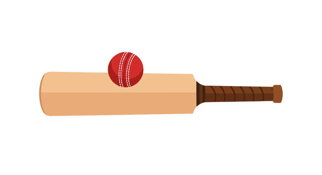 Cricket Bat and Red Ball Sports.