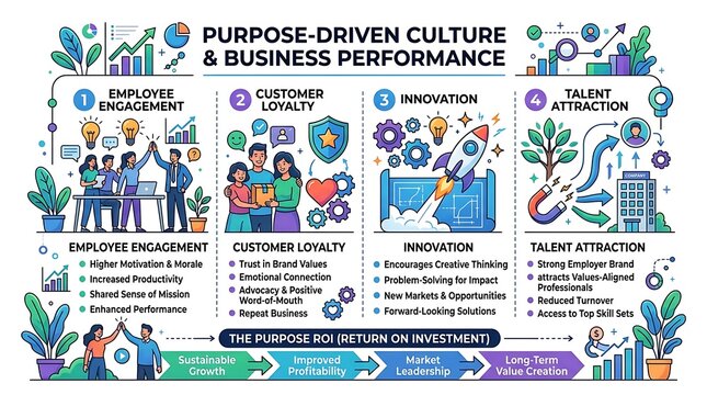 Business strategy infographic for purpose driven culture and growth
