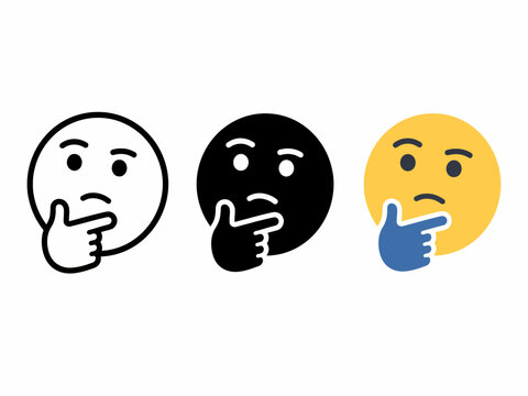 Three thinking face emojis in black, white, and yellow variants