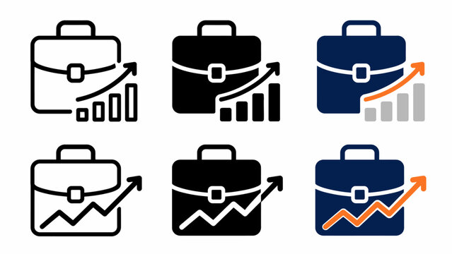 Business growth icons set with briefcase and graph designs in various styles