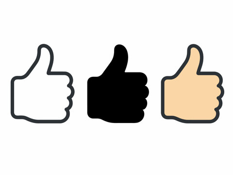Three thumbs up icons in white black and beige on white background