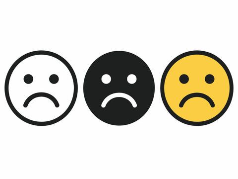 Three sad faces in black, white, and yellow on white background