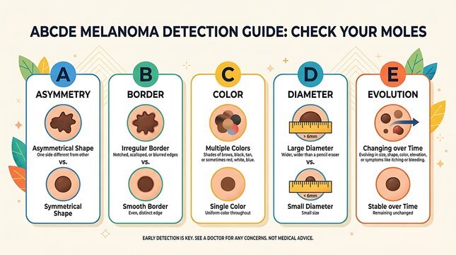 Abcde melanoma detection guide infographic for mole checking