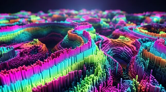 Colorful Voxel Topographic Landscape Abstract Data Visualization Background