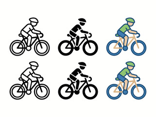 Naklejka premium Cyclist icons set: diverse styles in black and color