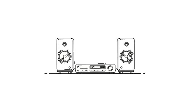 Modern stereo system with two speakers and radio.