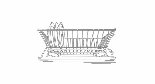 Stainless steel dish drying rack for kitchen use.