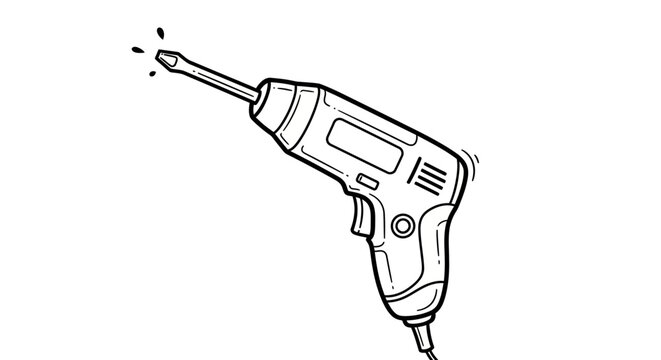 Cordless electric drill with spinning bit illustration.