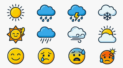 Obraz premium Creative Colorful Weather Icons with Emoji Faces Sunny Rainy Stormy Snowy and Mixed Weather Expressions